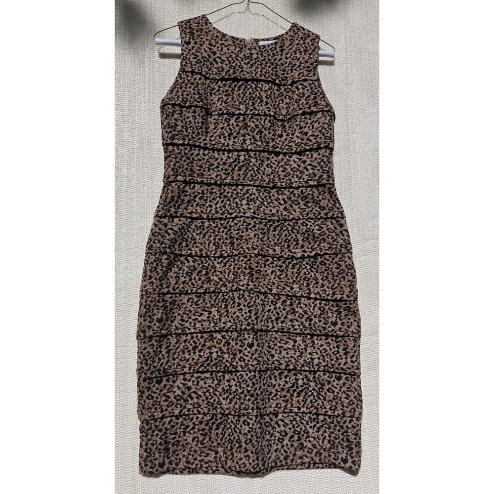 Calvin Klein Women's Elegant Sleeveless Sheath Cheetah Bodycon SZ 4 Designer NEW